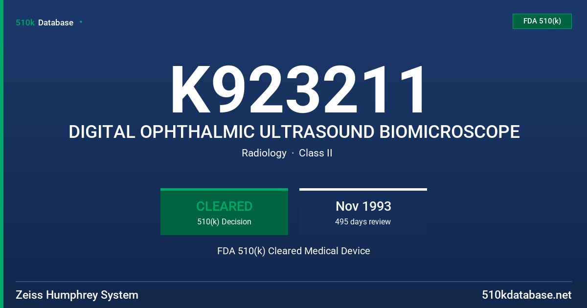 K923211 DIGITAL OPHTHALMIC ULTRASOUND BIOMICROSCOPE FDA 510(k) Cleared Medical Device