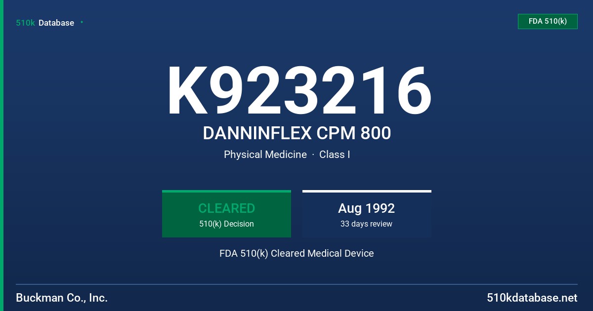 K923216 DANNINFLEX CPM 800 FDA 510(k) Cleared Medical Device