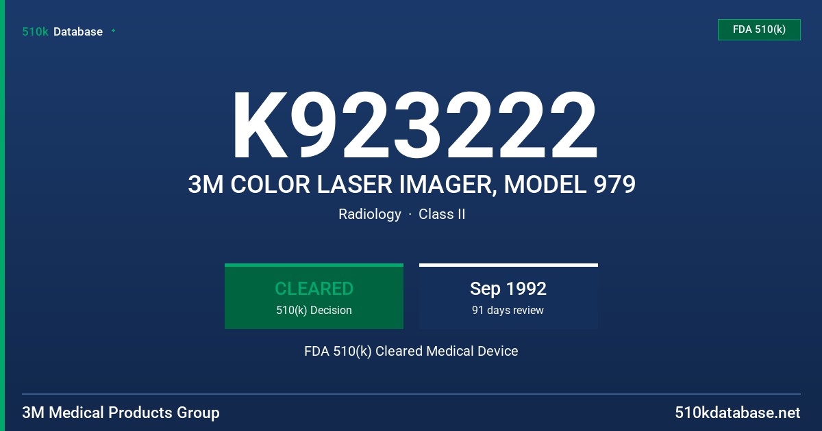 K923222 3M COLOR LASER IMAGER, MODEL 979 FDA 510(k) Cleared Medical Device