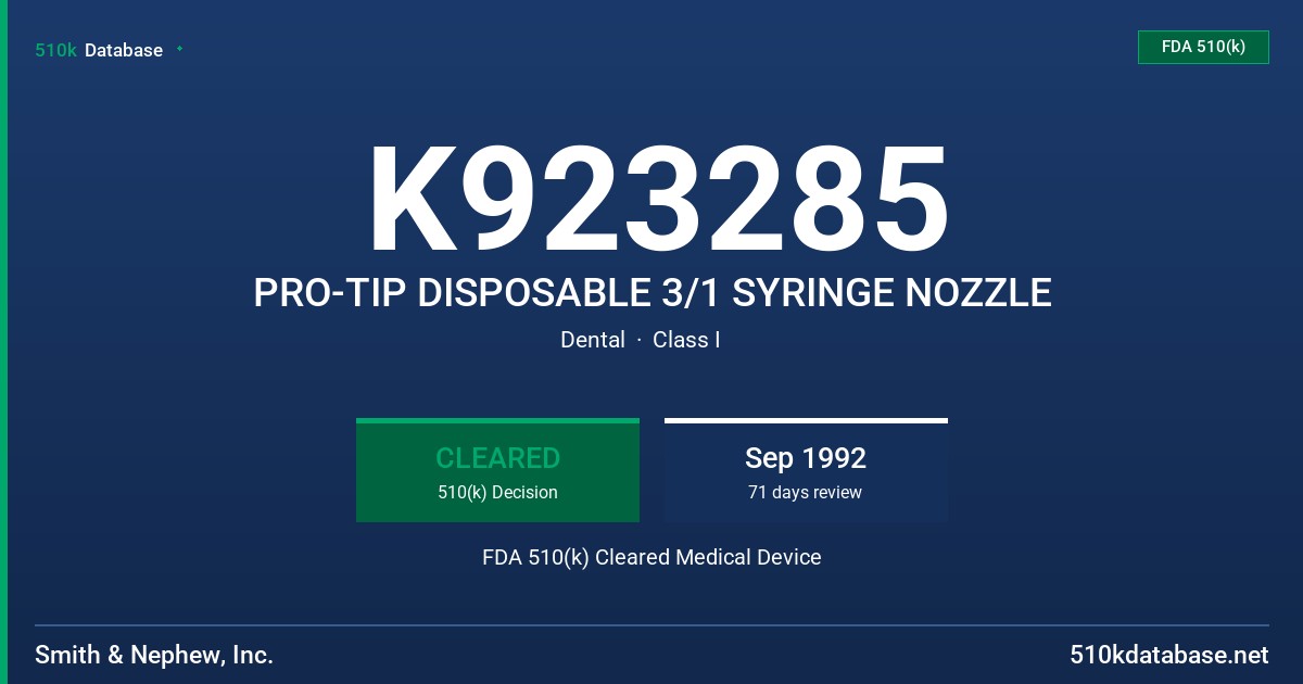 K923285 PRO-TIP DISPOSABLE 3/1 SYRINGE NOZZLE FDA 510(k) Cleared Medical Device