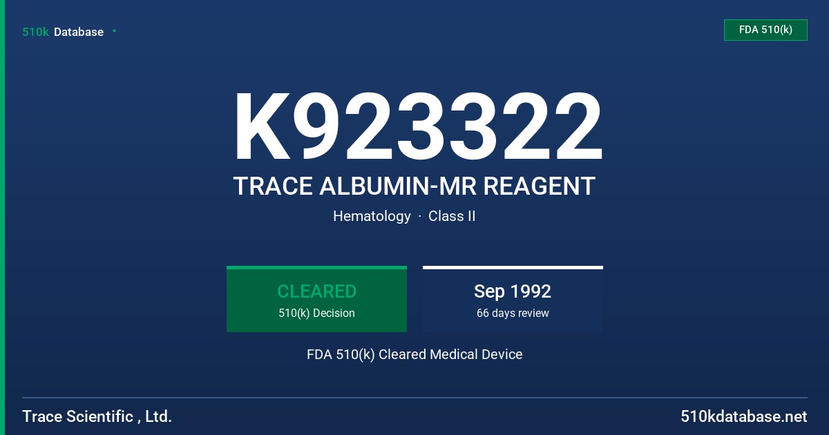 K923322 TRACE ALBUMIN-MR REAGENT FDA 510(k) Cleared Medical Device