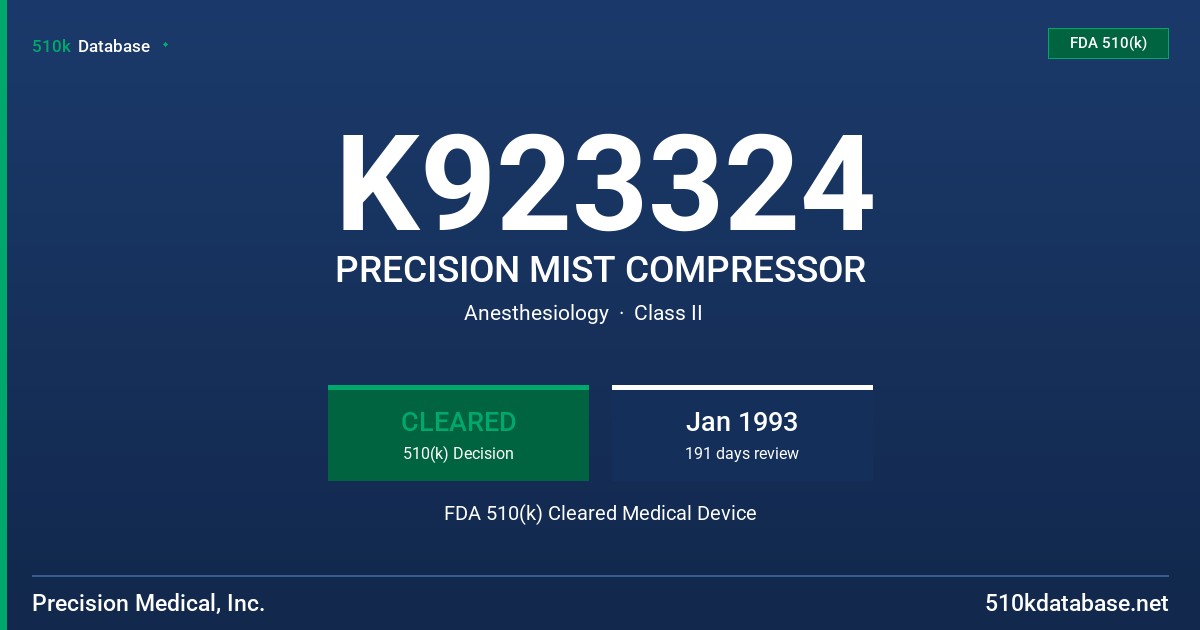 K923324 PRECISION MIST COMPRESSOR FDA 510(k) Cleared Medical Device