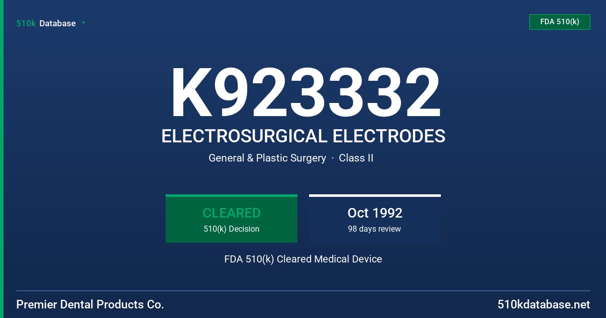 K923332 ELECTROSURGICAL ELECTRODES FDA 510(k) Cleared Medical Device