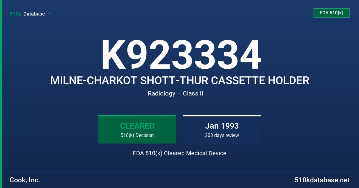 K923334 MILNE-CHARKOT SHOTT-THUR CASSETTE HOLDER FDA 510(k) Cleared Medical Device