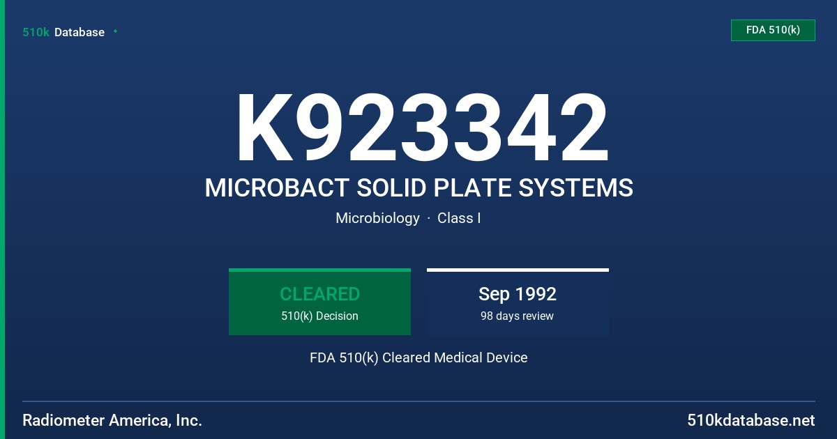 K923342 MICROBACT SOLID PLATE SYSTEMS FDA 510(k) Cleared Medical Device