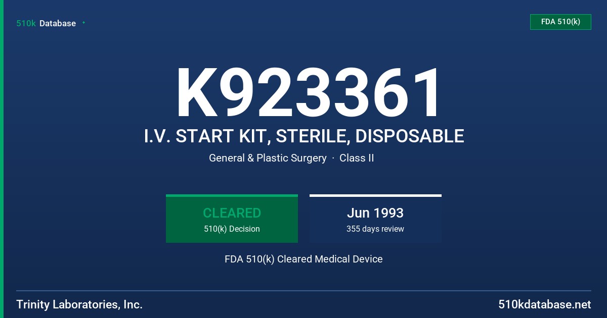 K923361 I.V. START KIT, STERILE, DISPOSABLE FDA 510(k) Cleared Medical Device