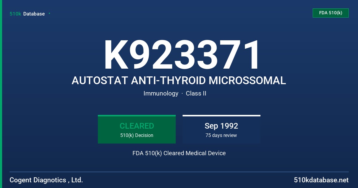 K923371 AUTOSTAT ANTI-THYROID MICROSSOMAL FDA 510(k) Cleared Medical Device