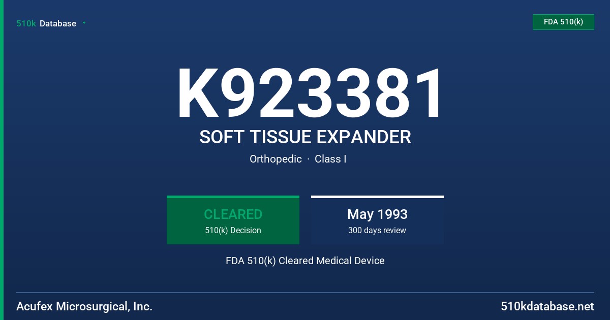 K923381 SOFT TISSUE EXPANDER FDA 510(k) Cleared Medical Device