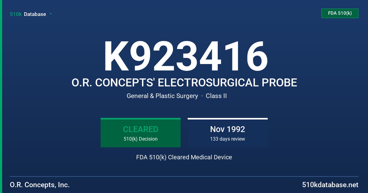 K923416 O.R. CONCEPTS' ELECTROSURGICAL PROBE FDA 510(k) Cleared Medical Device