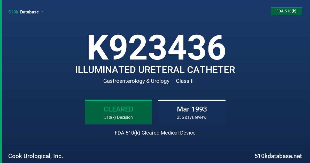 K923436 ILLUMINATED URETERAL CATHETER FDA 510(k) Cleared Medical Device