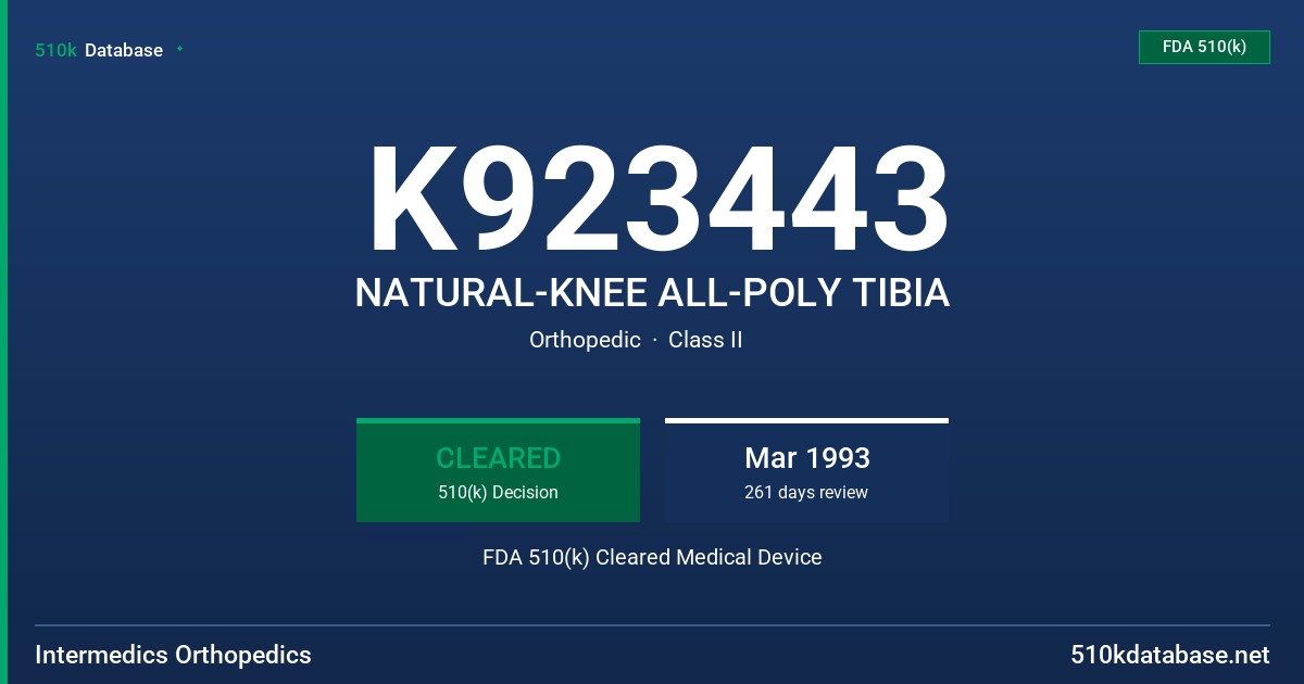 K923443 NATURAL-KNEE ALL-POLY TIBIA FDA 510(k) Cleared Medical Device