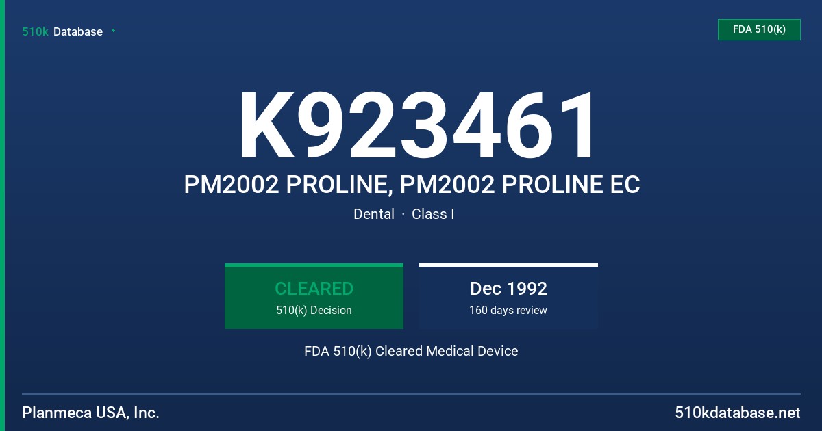 K923461 PM2002 PROLINE, PM2002 PROLINE EC FDA 510(k) Cleared Medical Device