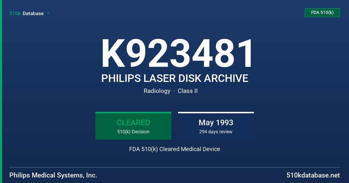 K923481 PHILIPS LASER DISK ARCHIVE FDA 510(k) Cleared Medical Device