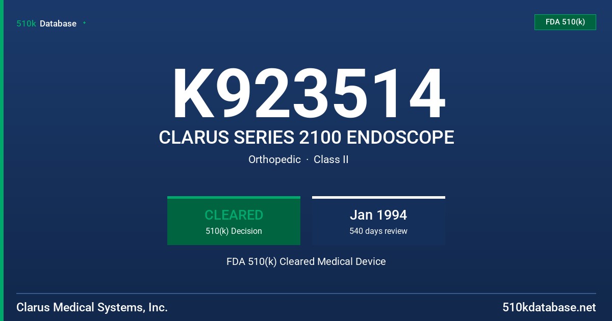 K923514 CLARUS SERIES 2100 ENDOSCOPE FDA 510(k) Cleared Medical Device