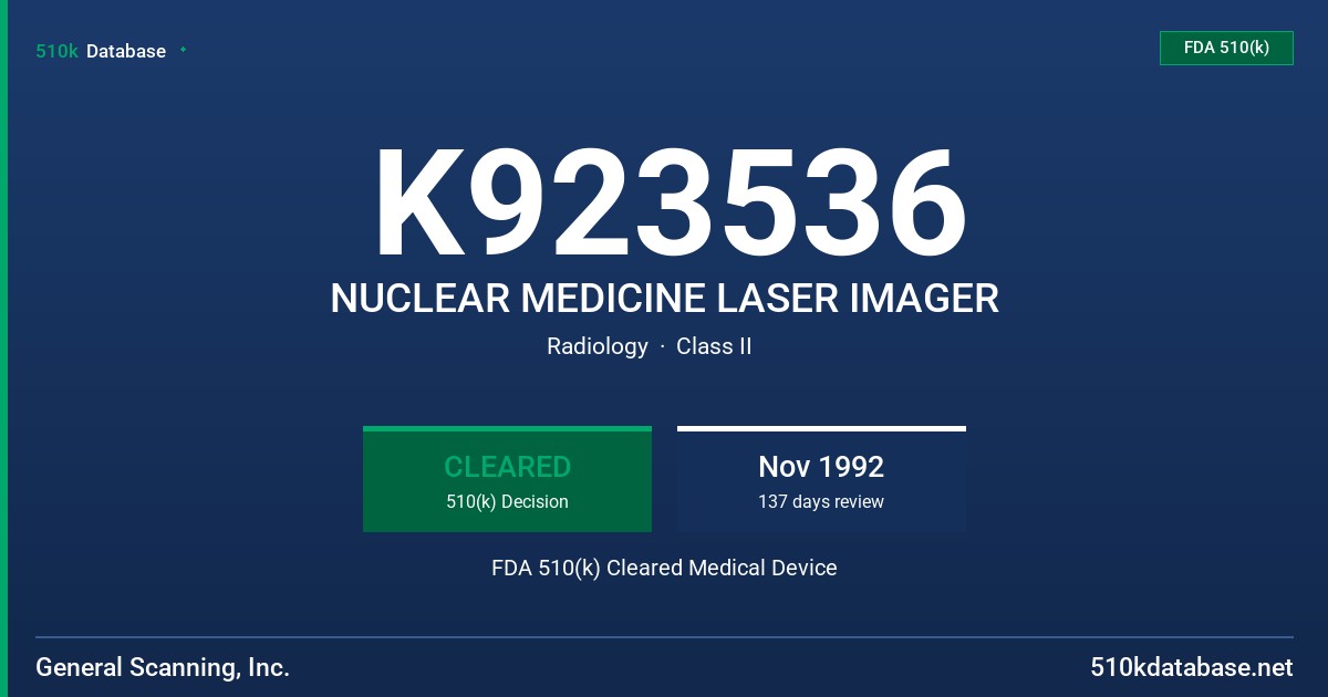 K923536 NUCLEAR MEDICINE LASER IMAGER FDA 510(k) Cleared Medical Device