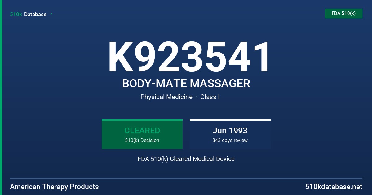 K923541 BODY-MATE MASSAGER FDA 510(k) Cleared Medical Device