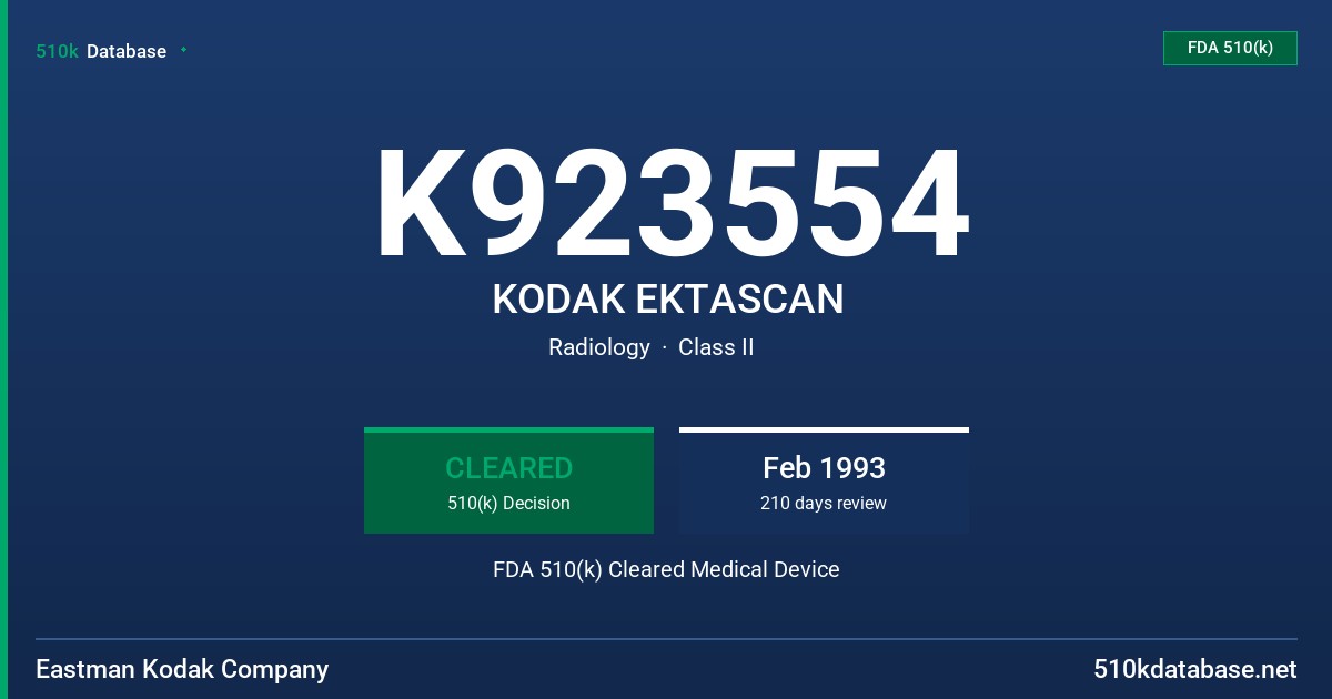 K923554 KODAK EKTASCAN FDA 510(k) Cleared Medical Device
