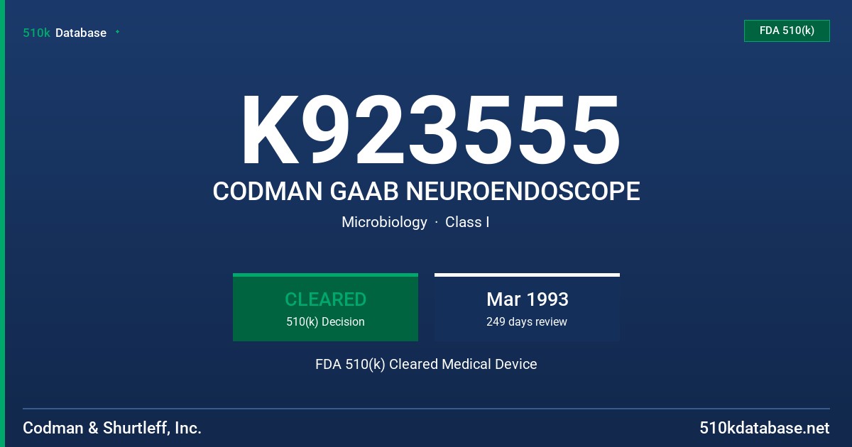 K923555 CODMAN GAAB NEUROENDOSCOPE FDA 510(k) Cleared Medical Device