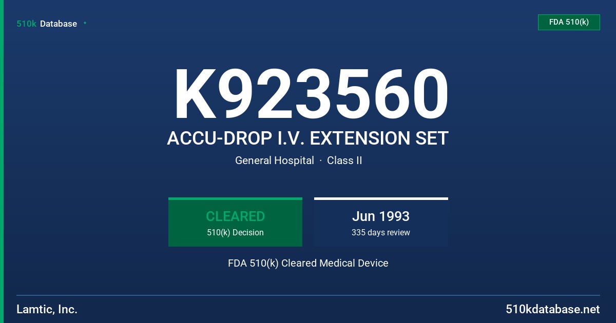 K923560 ACCU-DROP I.V. EXTENSION SET FDA 510(k) Cleared Medical Device