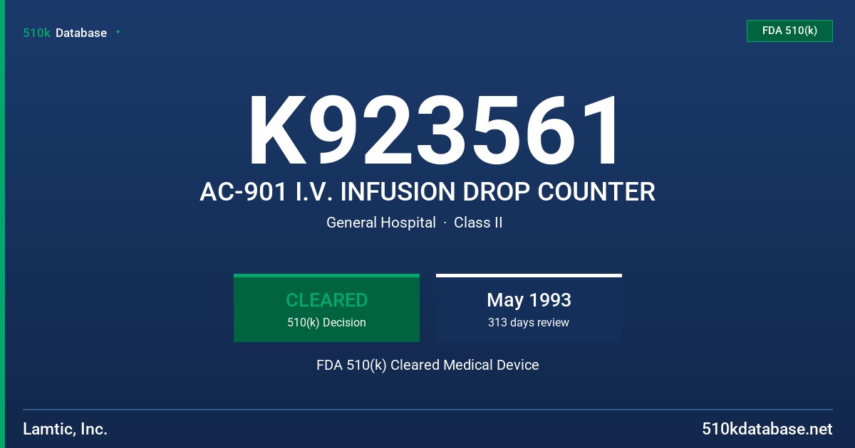 K923561 AC-901 I.V. INFUSION DROP COUNTER FDA 510(k) Cleared Medical Device