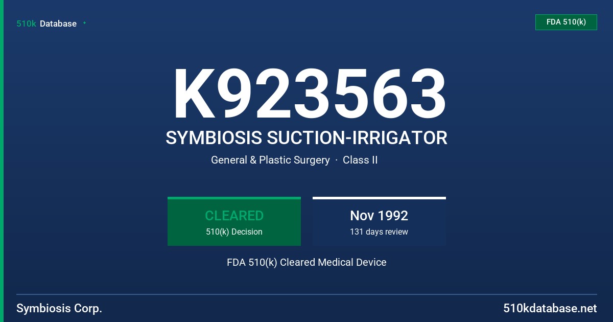 K923563 SYMBIOSIS SUCTION-IRRIGATOR FDA 510(k) Cleared Medical Device