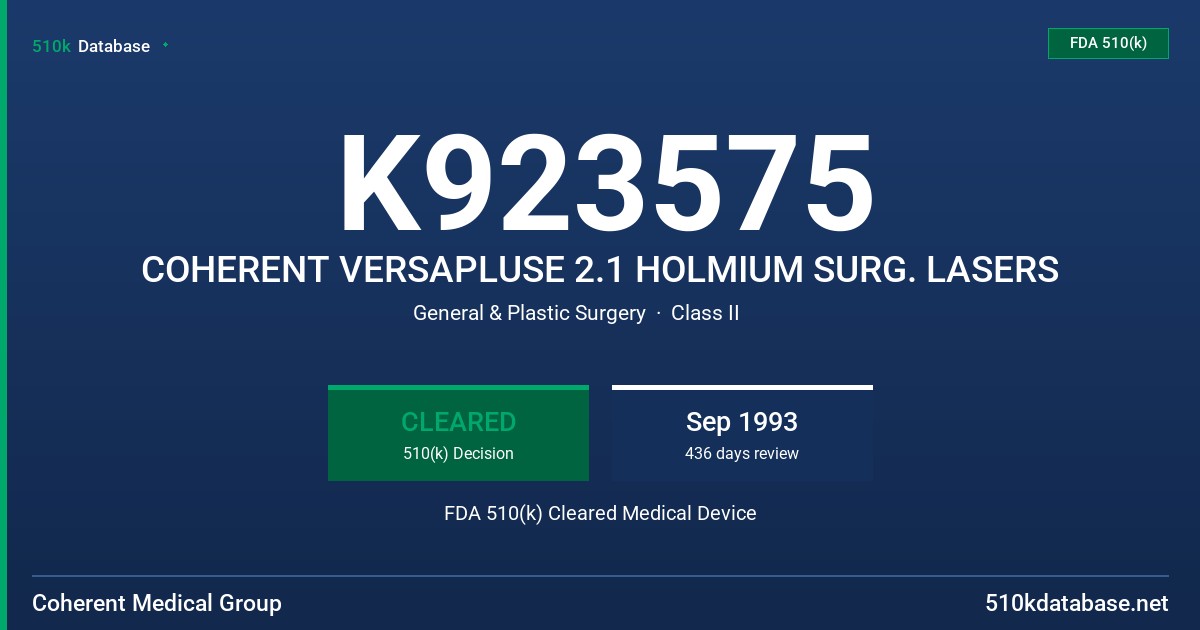 K923575 COHERENT VERSAPLUSE 2.1 HOLMIUM SURG. LASERS FDA 510(k) Cleared Medical Device