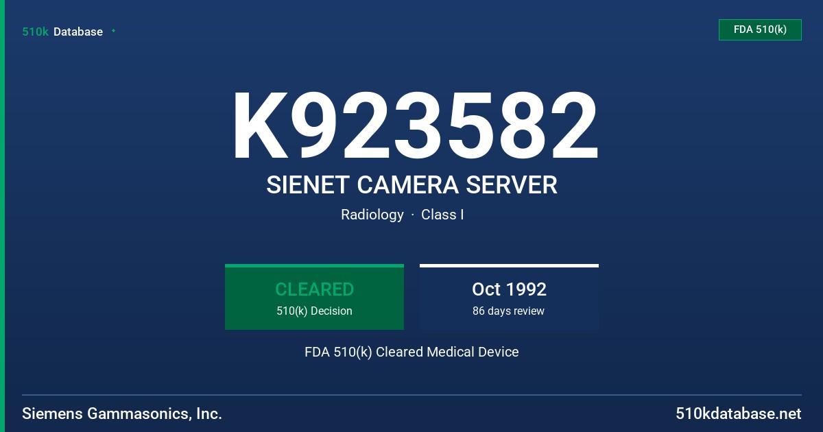 K923582 SIENET CAMERA SERVER FDA 510(k) Cleared Medical Device