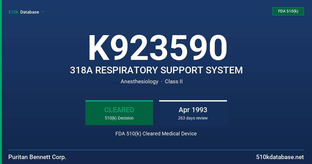 K923590 318A RESPIRATORY SUPPORT SYSTEM FDA 510(k) Cleared Medical Device