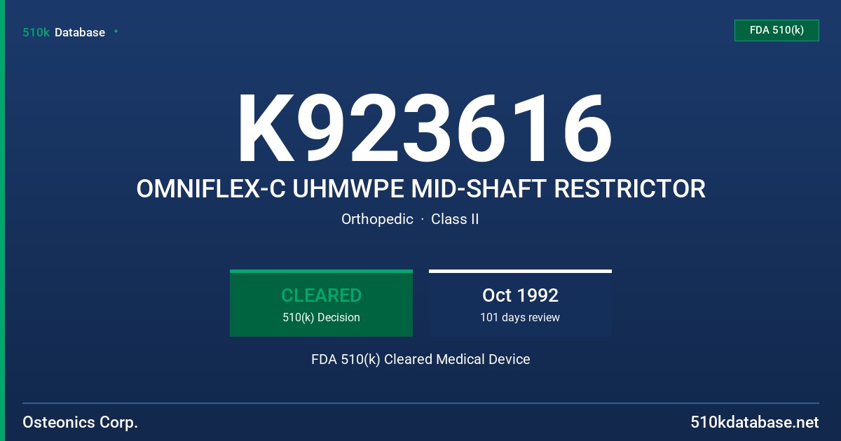 K923616 OMNIFLEX-C UHMWPE MID-SHAFT RESTRICTOR FDA 510(k) Cleared Medical Device