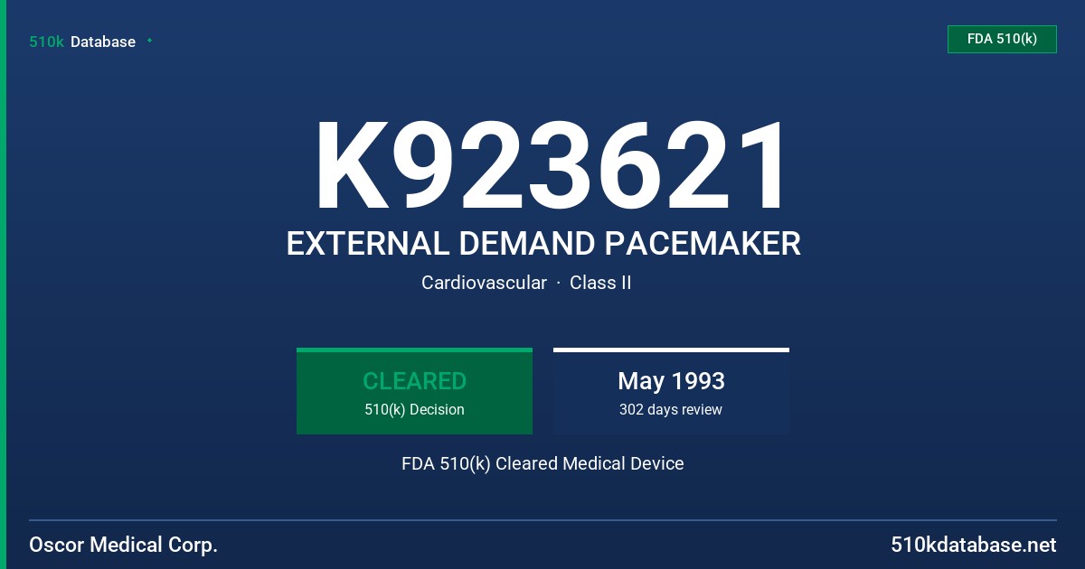 K923621 EXTERNAL DEMAND PACEMAKER FDA 510(k) Cleared Medical Device