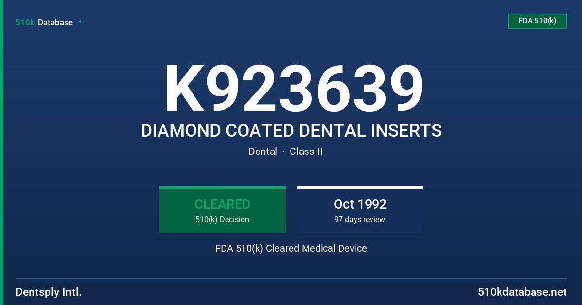 K923639 DIAMOND COATED DENTAL INSERTS FDA 510(k) Cleared Medical Device