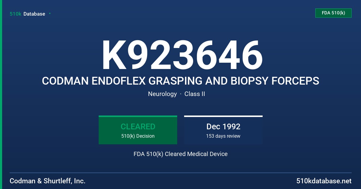 K923646 CODMAN ENDOFLEX GRASPING AND BIOPSY FORCEPS FDA 510(k) Cleared Medical Device