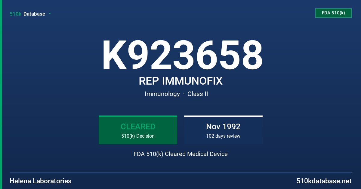 K923658 REP IMMUNOFIX FDA 510(k) Cleared Medical Device