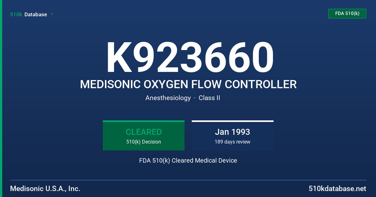 K923660 MEDISONIC OXYGEN FLOW CONTROLLER FDA 510(k) Cleared Medical Device