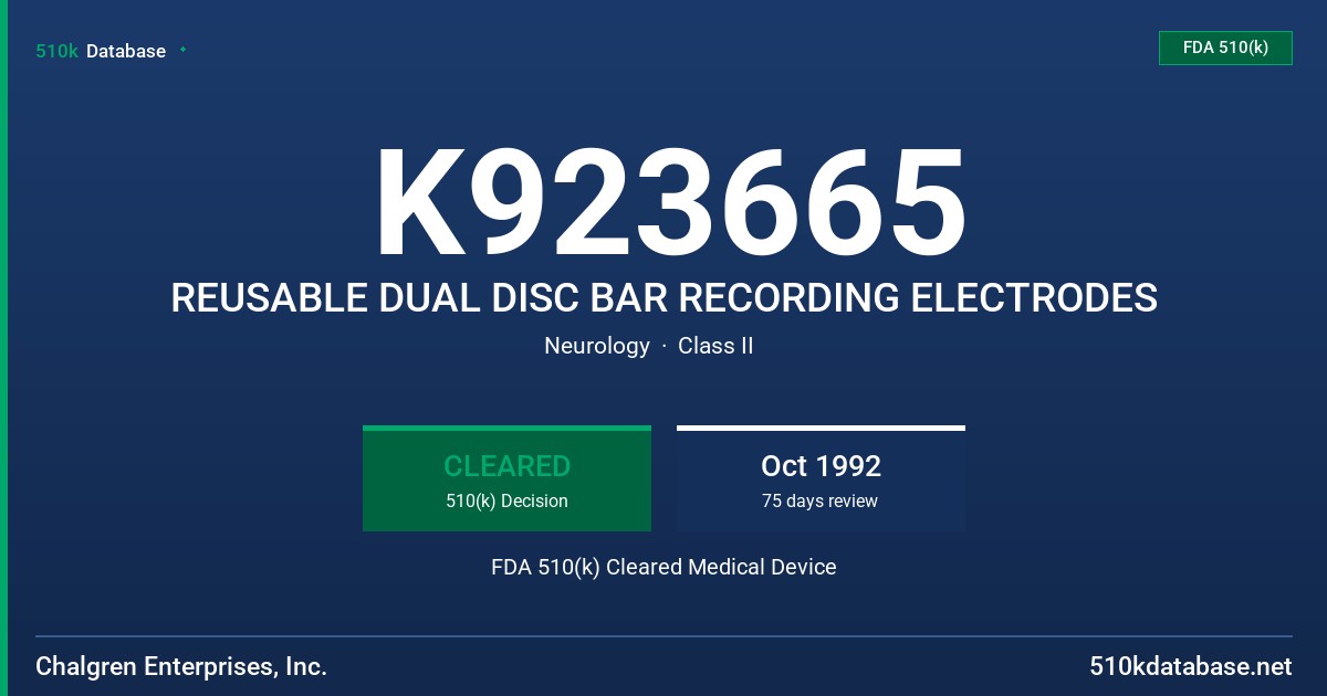 K923665 REUSABLE DUAL DISC BAR RECORDING ELECTRODES FDA 510(k) Cleared Medical Device