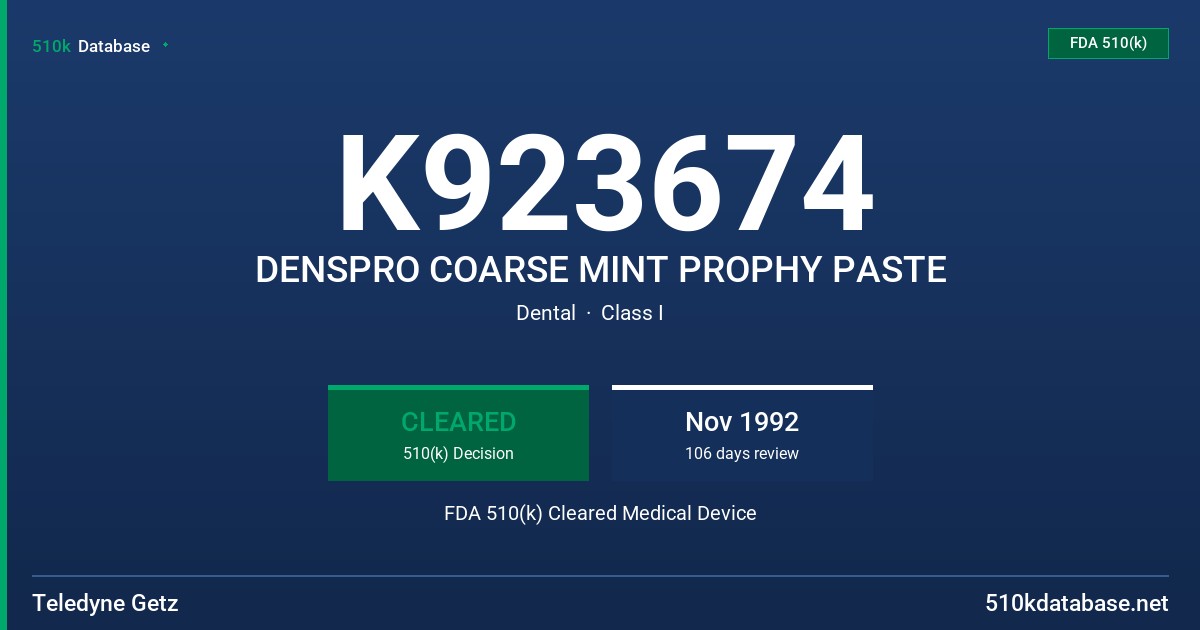 K923674 DENSPRO COARSE MINT PROPHY PASTE FDA 510(k) Cleared Medical Device