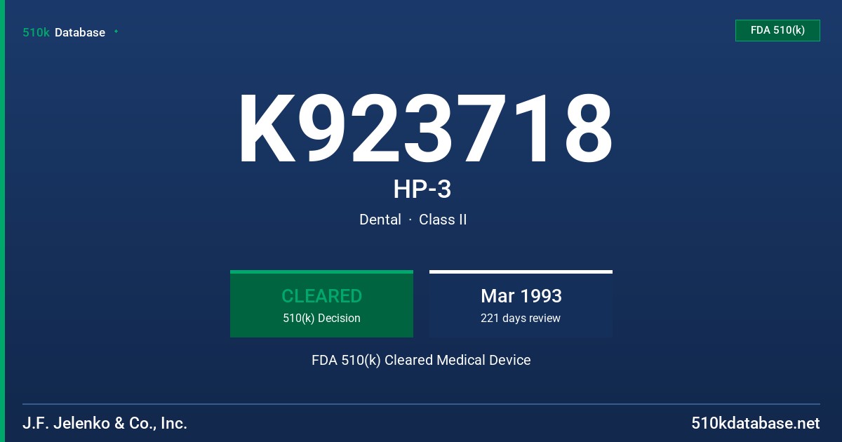 K923718 HP-3 FDA 510(k) Cleared Medical Device