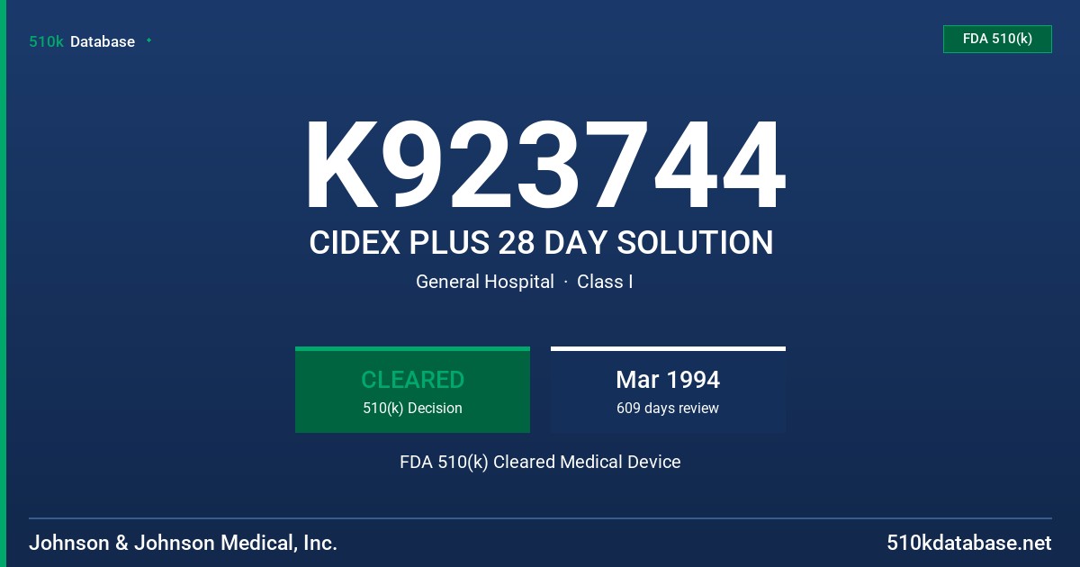 K923744 CIDEX PLUS 28 DAY SOLUTION FDA 510(k) Cleared Medical Device