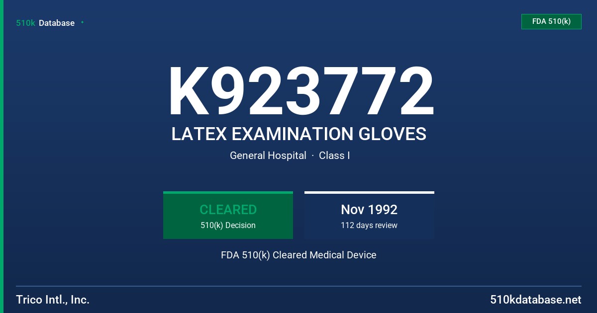 K923772 LATEX EXAMINATION GLOVES FDA 510(k) Cleared Medical Device