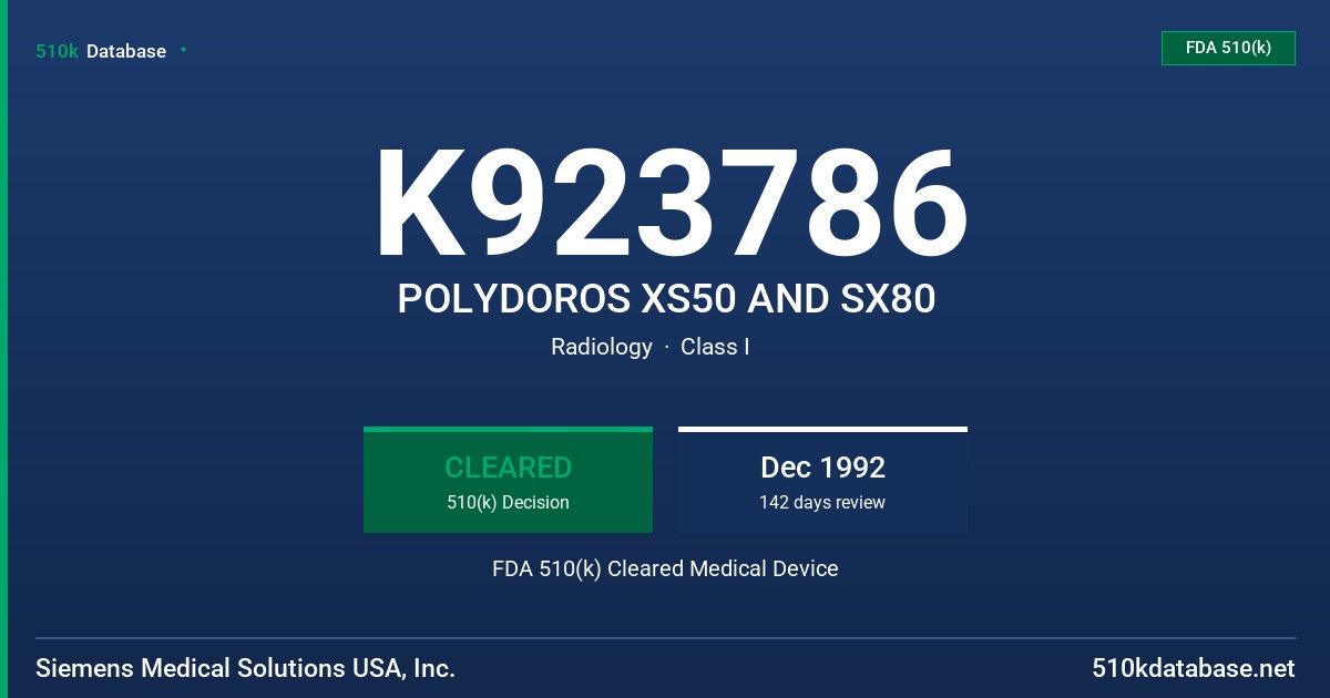 K923786 POLYDOROS XS50 AND SX80 FDA 510(k) Cleared Medical Device