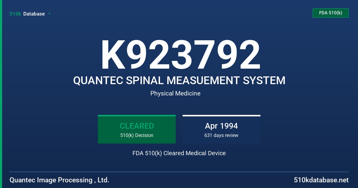 K923792 QUANTEC SPINAL MEASUEMENT SYSTEM FDA 510(k) Cleared Medical Device