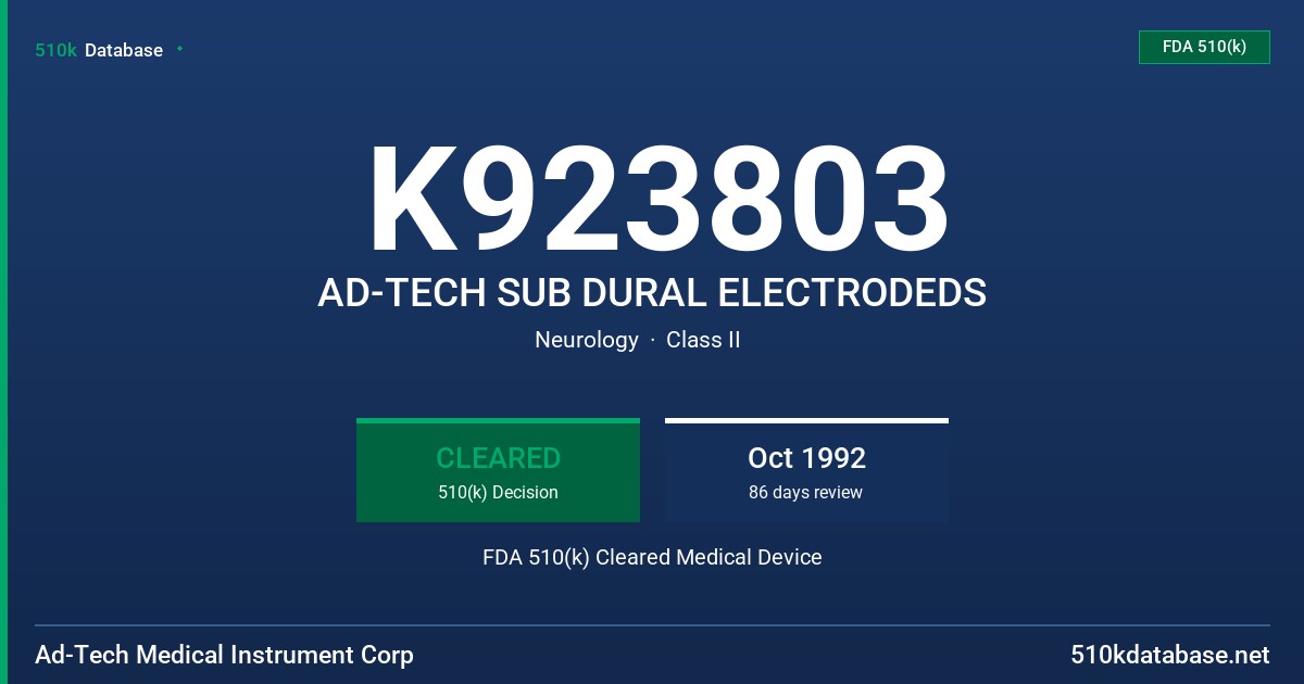 K923803 AD-TECH SUB DURAL ELECTRODEDS FDA 510(k) Cleared Medical Device