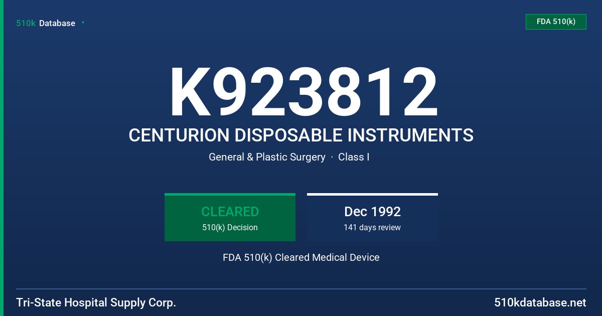 K923812 CENTURION DISPOSABLE INSTRUMENTS FDA 510(k) Cleared Medical Device