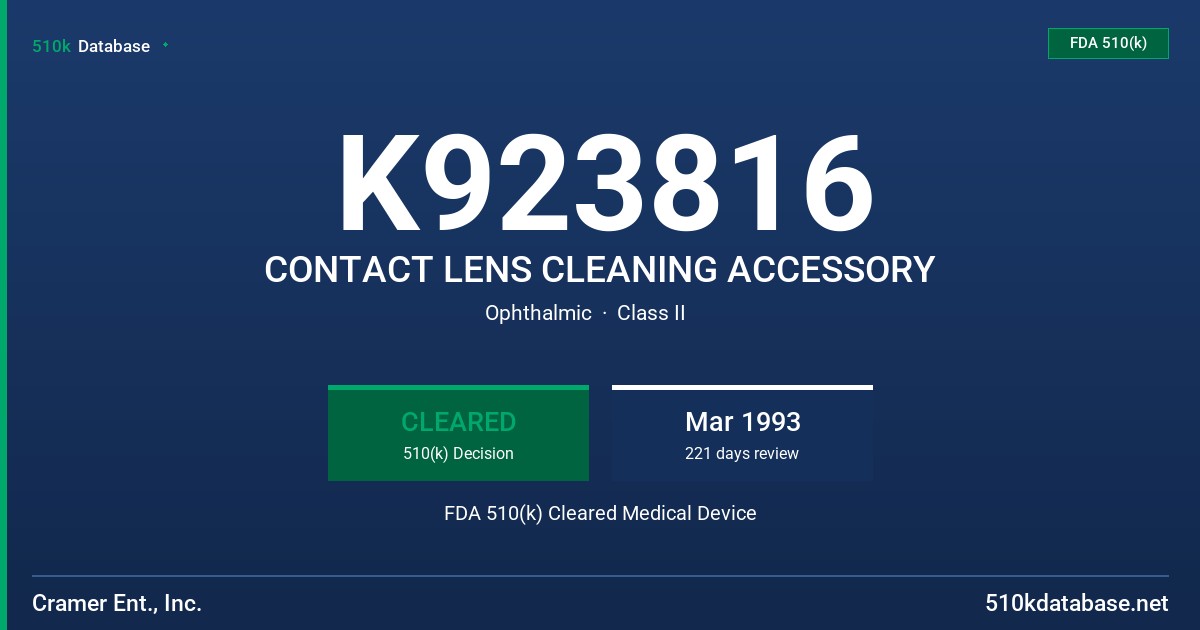 K923816 CONTACT LENS CLEANING ACCESSORY FDA 510(k) Cleared Medical Device