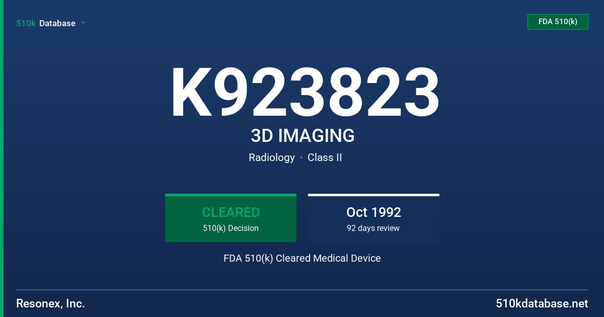 K923823 3D IMAGING FDA 510(k) Cleared Medical Device