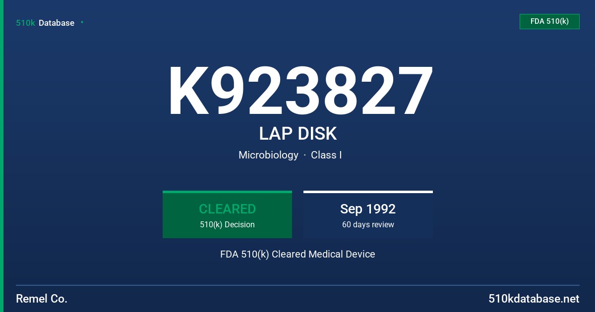 K923827 LAP DISK FDA 510(k) Cleared Medical Device