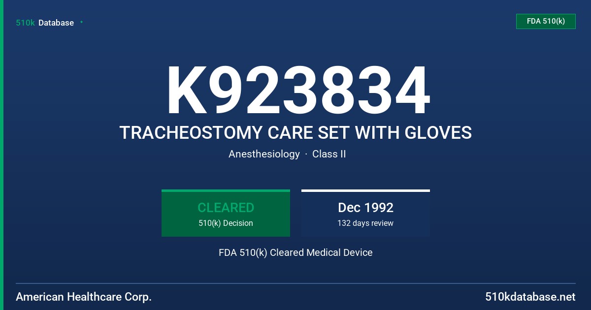 K923834 TRACHEOSTOMY CARE SET WITH GLOVES FDA 510(k) Cleared Medical Device
