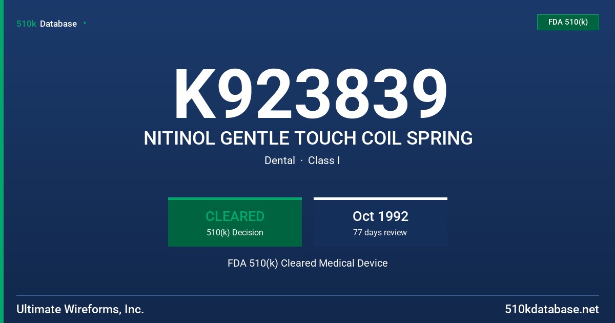 K923839 NITINOL GENTLE TOUCH COIL SPRING FDA 510(k) Cleared Medical Device