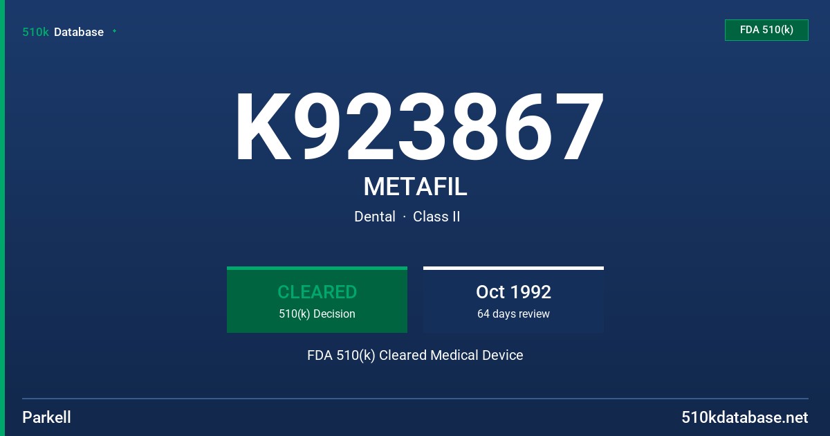 K923867 METAFIL FDA 510(k) Cleared Medical Device