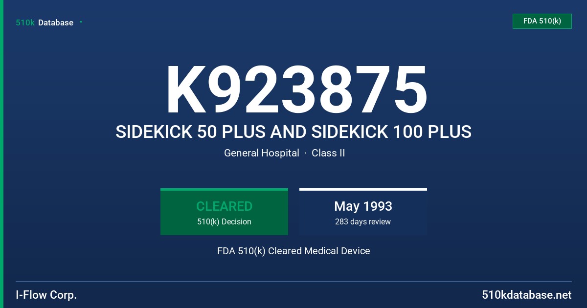 K923875 SIDEKICK 50 PLUS AND SIDEKICK 100 PLUS FDA 510(k) Cleared Medical Device